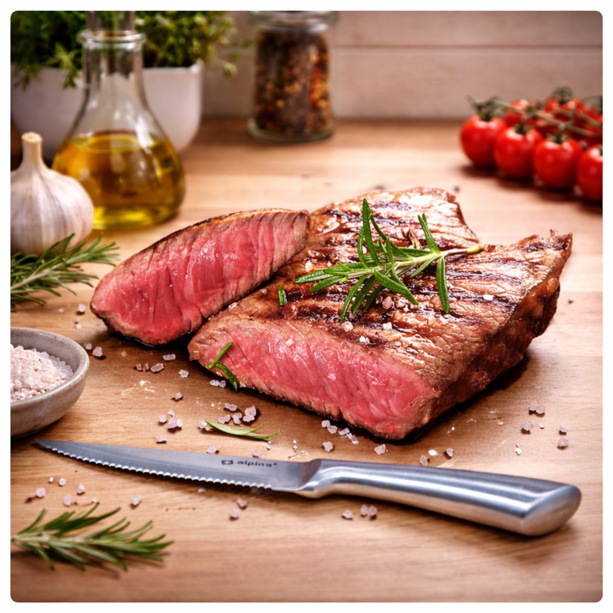 Alpina steakmessen in houten doos - rvs - in bewaardoos - steakmes 22,5 cm - rvs