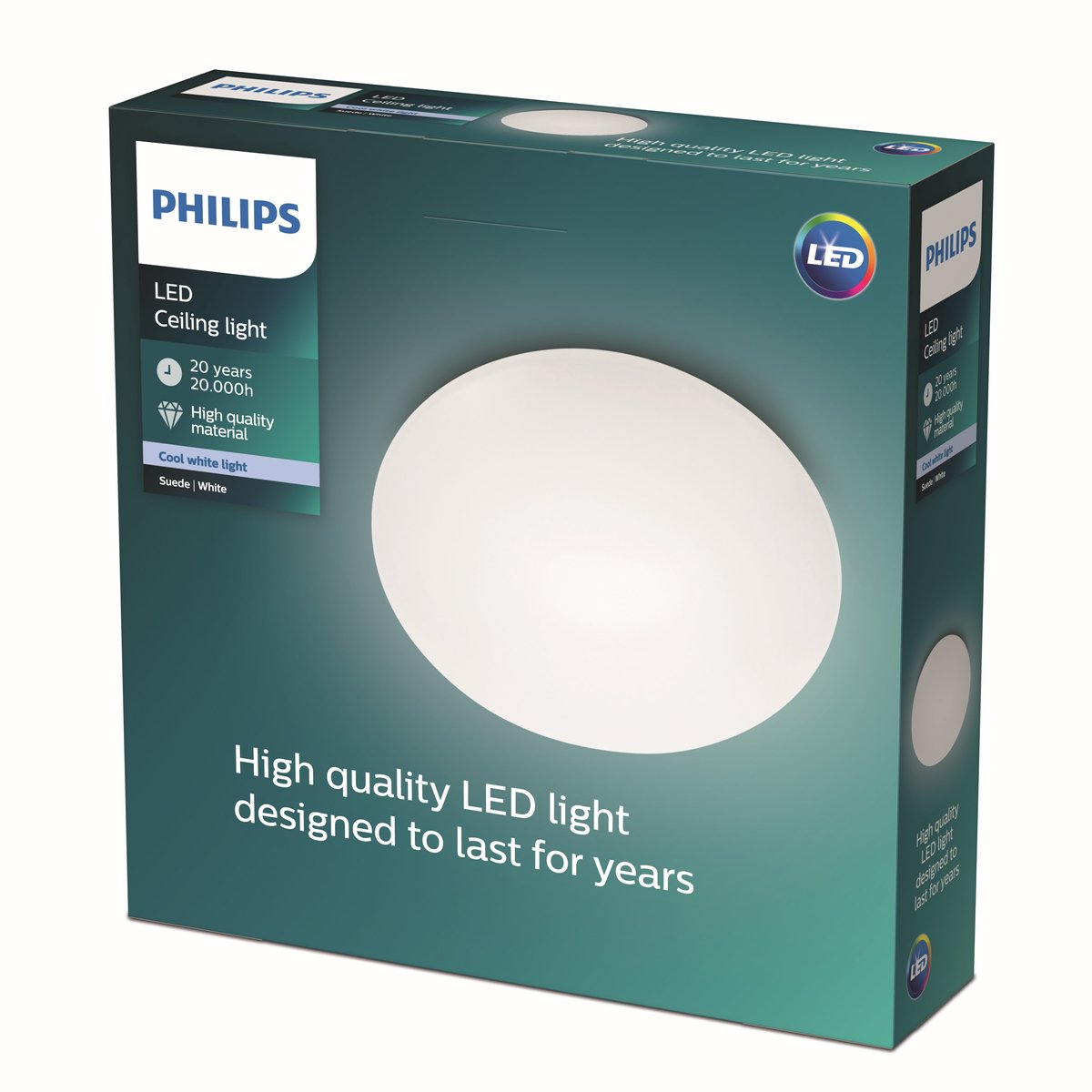 Lampada da soffitto Philips LED Philips in pelle scamosciata - luce bianca fredda - 28 cm