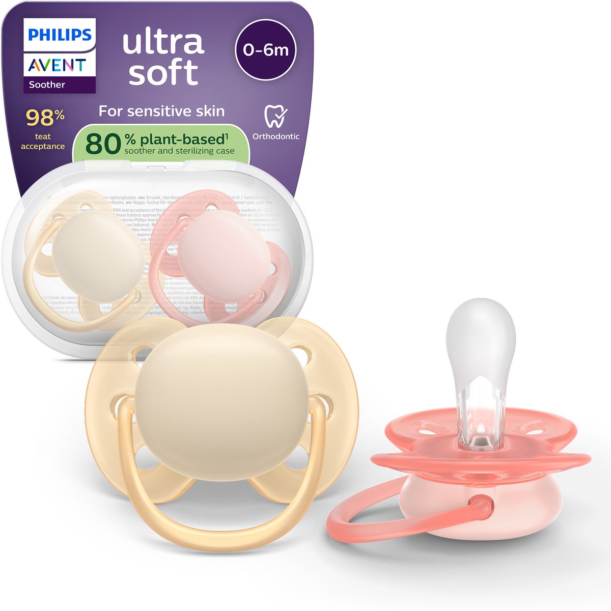 Philips avent ultra soft – ciuccio in silicone super soft (0-6 mesi) – per pelli sensibili – 2 pezzi – scf091 38