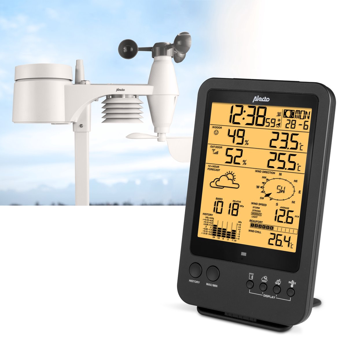 Alecto ws-4700 - professioneel weerstation met draadloze buitensensor - 6-in-1