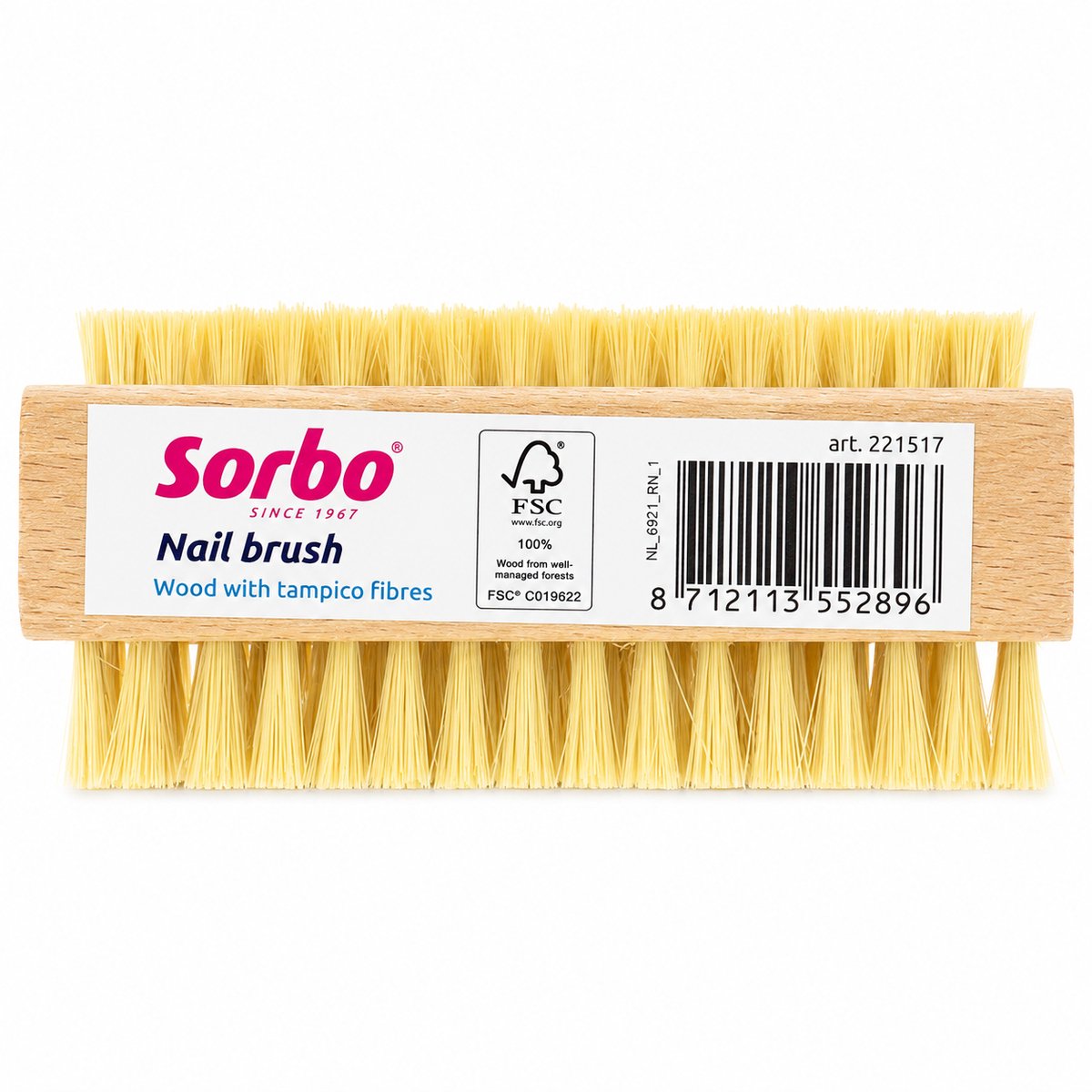 Cepillo de uñas Sorbo – cepillo de madera con cerdas naturales de tampico – de doble cara