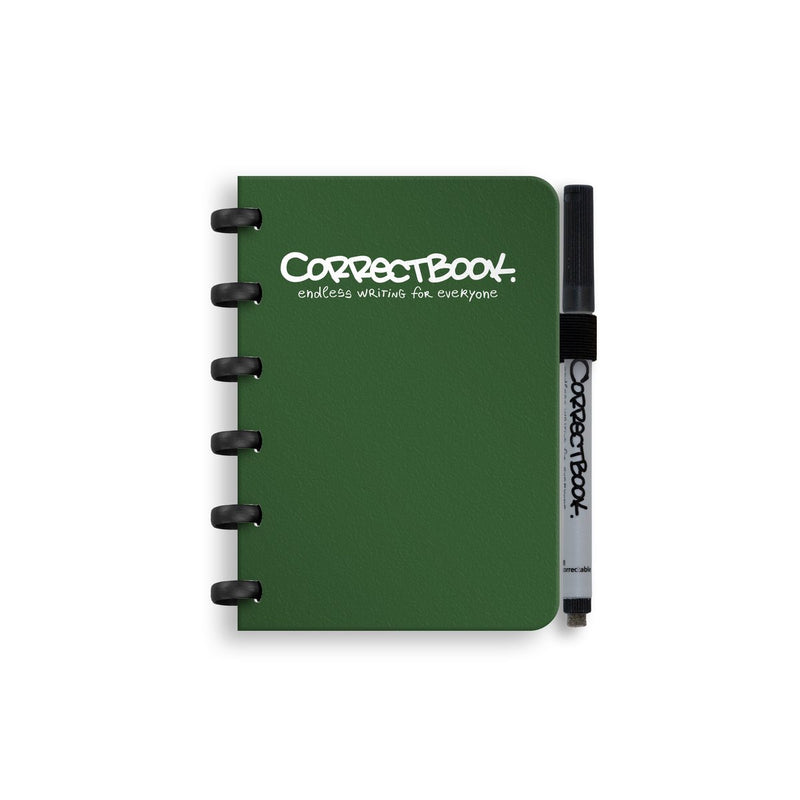 Quaderno cancellabile Correctbook A6 – verde foresta – a righe – quaderno riutilizzabile – inclusa salvietta per penna – può essere integrato con pagine extra