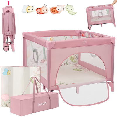 Lionelo mille plus kinderbox 0-36 maanden – babybox met t25 schuimmatras, educatief speelgoed, handgrepen voor leren staan, inklapbaar mobiel, zijdeur met ritssluiting – speelbox voor thuis en op reis