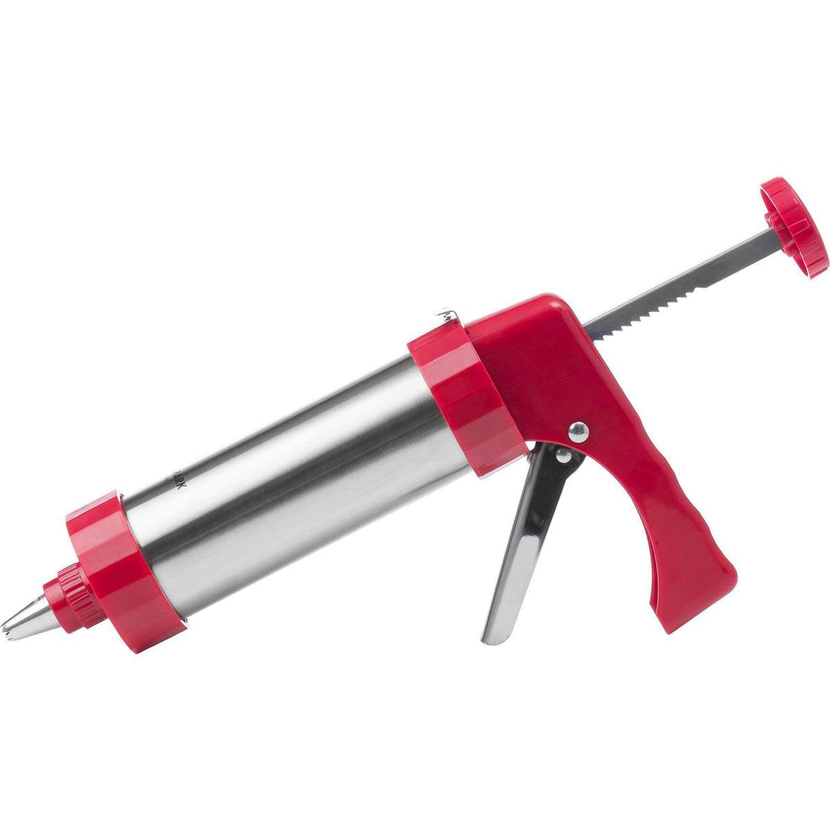 Siringa per decorazione con pressa per biscotti Westmark, con 8 modelli e 8 ugelli, capacità: 250 ml, plastica in acciaio inossidabile, rosso argento, 32332260
