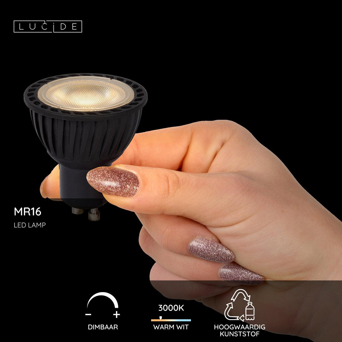 Lucide mr16 - lampada led - ø 5 cm - led dimmerabile - gu10 - 1x5w 3000k - nero