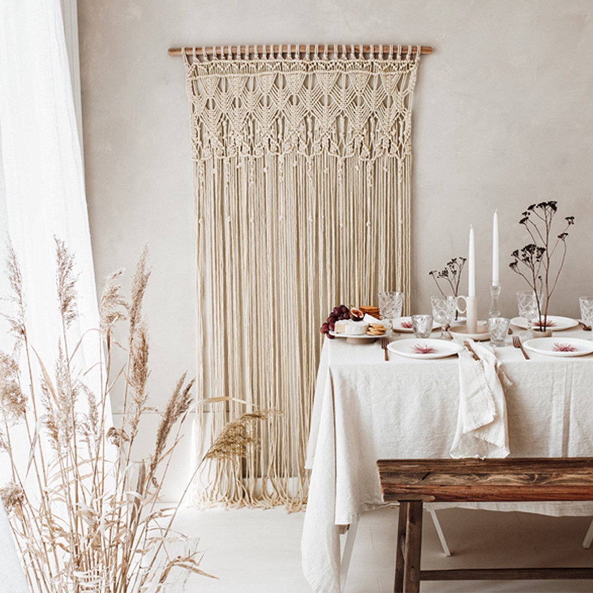 Decoración para fiestas partydeco - macramé, blanquecino, 94,5 x 171 cm