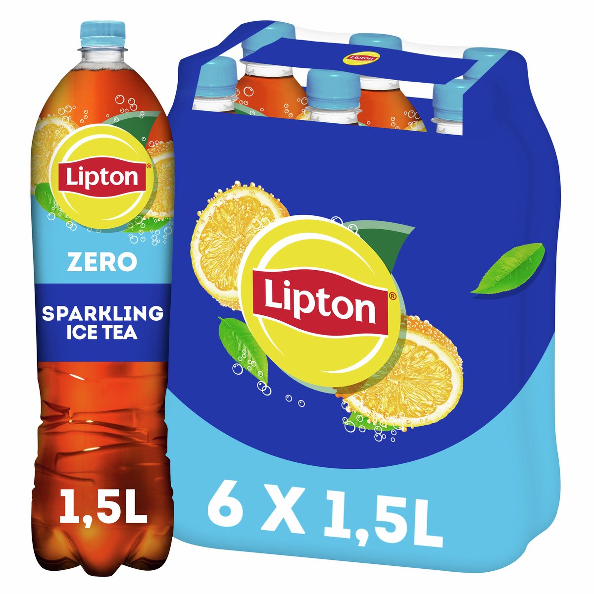 Lipton ice tea sparkling fles - zero sugar - zonder suiker - 6 x 1500 ml - voordeelverpakking