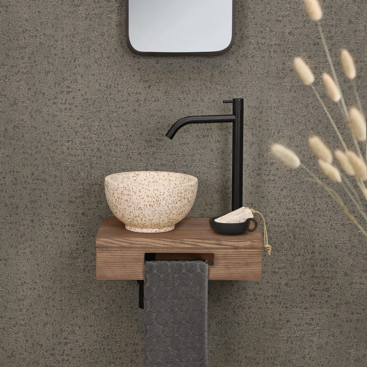 Differnz fountain shelf 40x25x10cm rectangle with towel holder brown oak