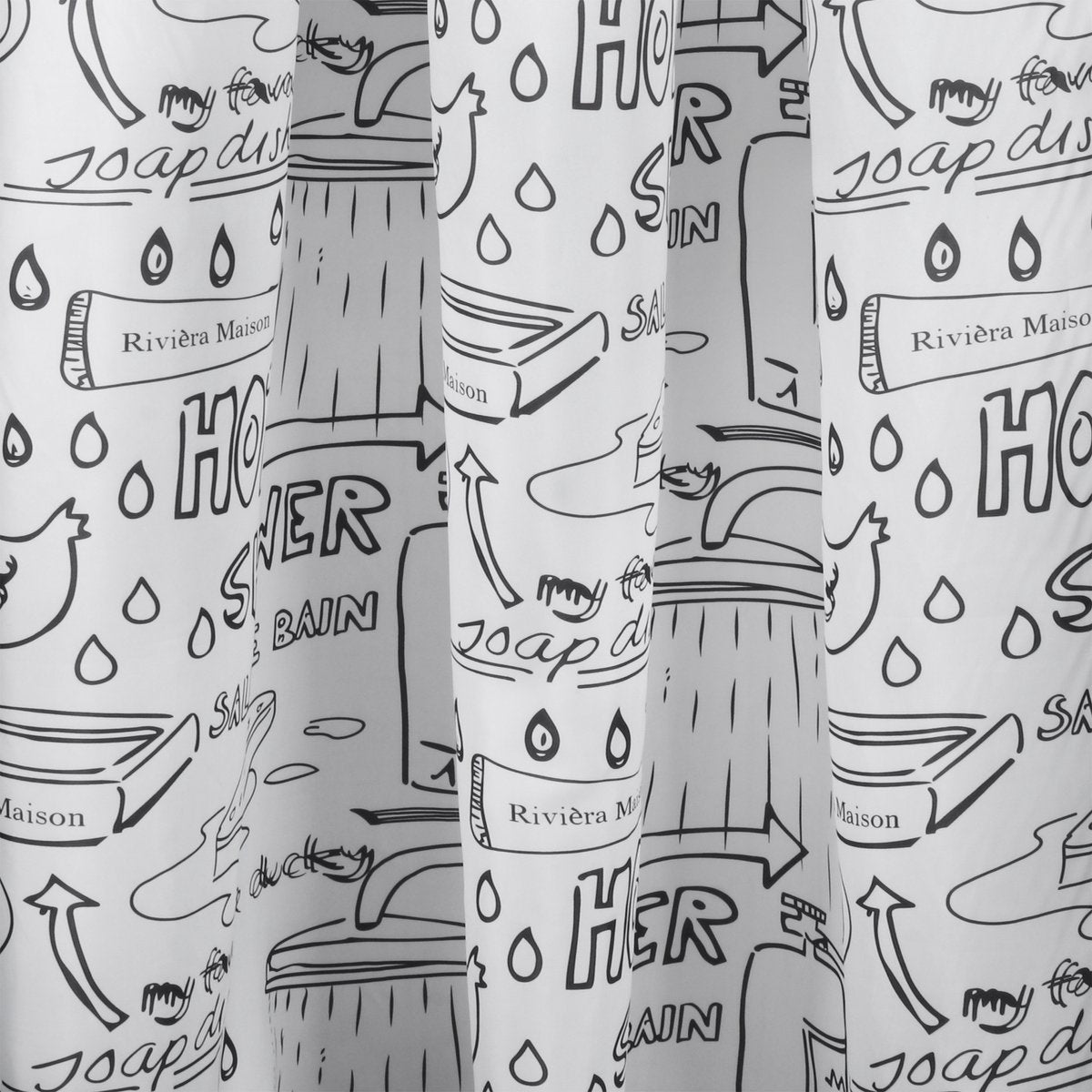 Differnz douchegordijn bath â€“ 180 x 200 cm â€“ verzwaard â€“ 100% polyester â€“ wit zwart