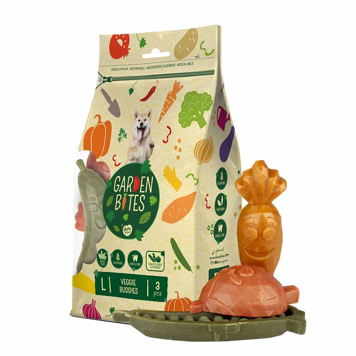 Garden bites duvoplus - veggie buddies hondensnacks - hondensnoepjes - vegetarisch glutenvrij - large