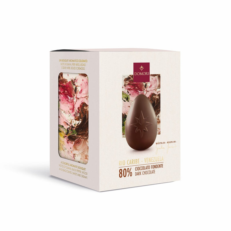 Domori - gianluca franzoni uovo di pasqua di cioccolato fondente lusso 80% cacao – uovo di cioccolato fondente venezuela rio caribe – regalo di cioccolato premium con sorpresa – 70 grammi