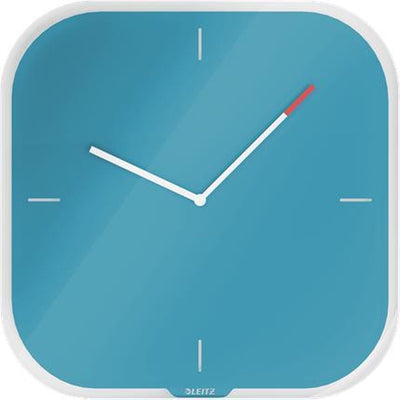 Leitz Eitz acogedor reloj de pared de cristal silencioso - reloj de pared grabable con marcador - azul sereno