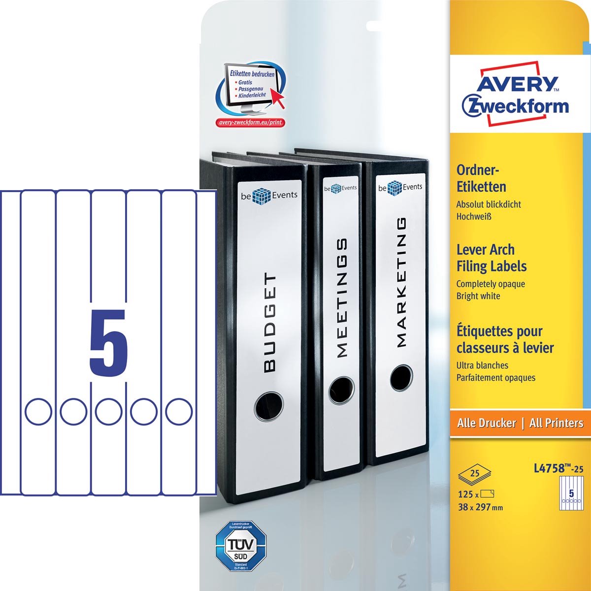 Etichette sul dorso dei raccoglitori avery l4758-25 opache