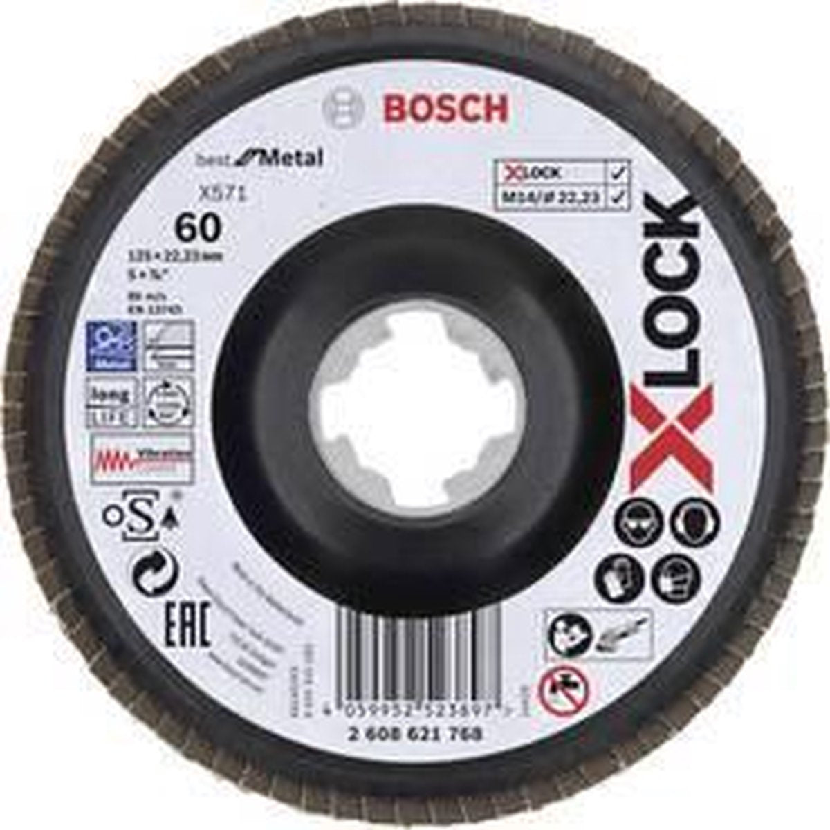 Accessori Bosch x-lock disco lamellare angolato, plastica ø125mm, g 60, x571, ideale per metallo - 2608621768