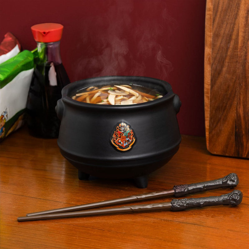 Paladone Harry Potter Cauldron Ramen Set – Ciotola in ceramica con licenza ufficiale con bacchetta magica - Bacchette -