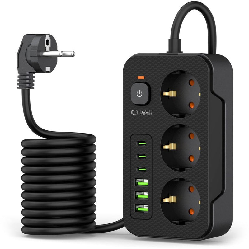 Ciabatta Tech-protect con USB e tipo C per telefoni, TV 200 cm