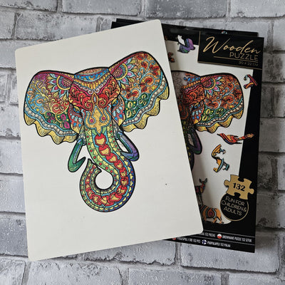 Puzzle de madera Grafix elefante | piezas de rompecabezas únicas con forma de animales | 137 piezas de rompecabezas | rompecabezas para niños y adultos | tamaño 30 x 22,5 cm | regalo para jóvenes y mayores