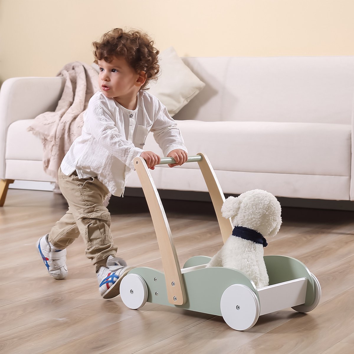 Polarb - houten looptrainer - - loopwagens - mint