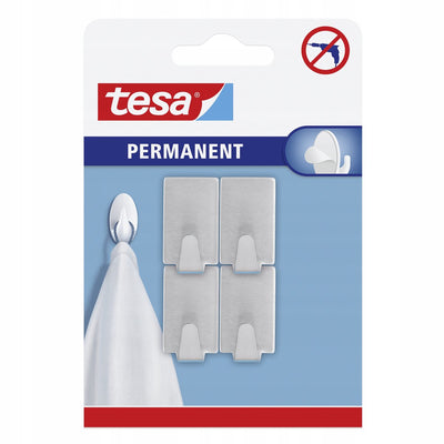Serie permanente Tesa - ganchos de pared de metal - 4 piezas - autoadhesivos - plateado