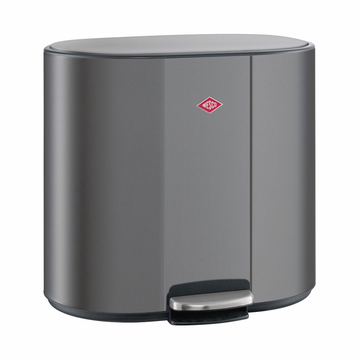 Wesco multicollector 3 prullenbak afvalscheiding (1x25 liter, 2x12 liter) | 49 liter | metaal - mat grafiet | pedaalemmer met soft close en geurfilter