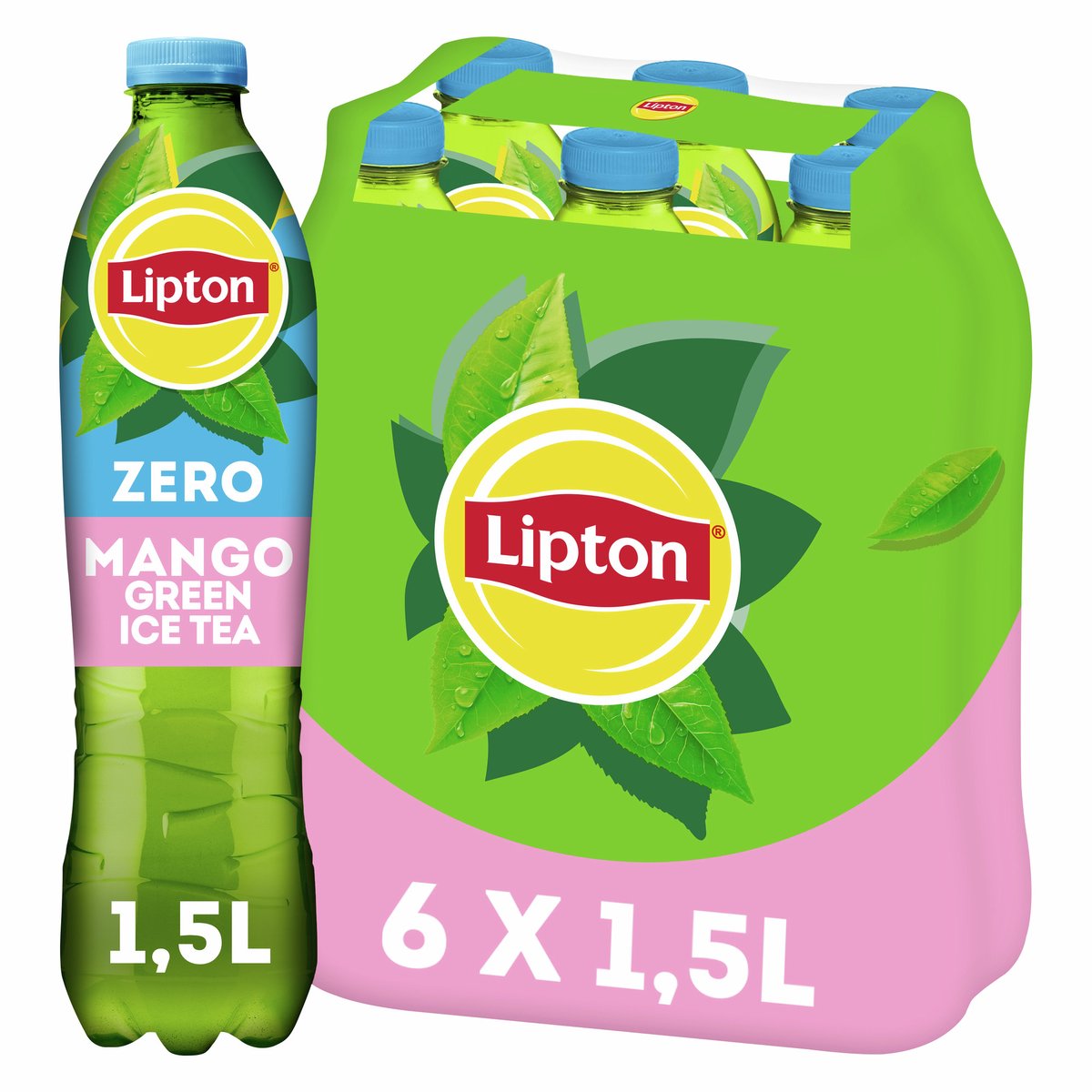 Bottiglia di tè freddo Lipton verde - mango zero - senza zucchero - 6 x 1500 ml - confezione risparmio
