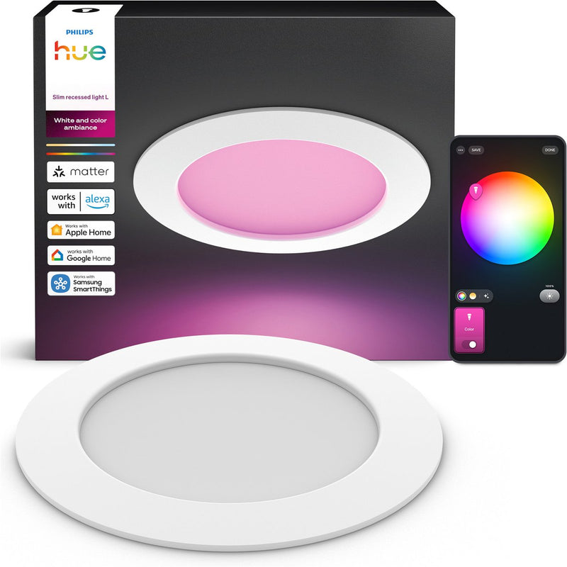 Philips Hue Foco empotrable LED fino - iluminación de baño - Accesorio Gu10 - contiene 1 foco empotrable - luz blanca y de color orientable - blanco - IP44: a prueba de salpicaduras - ø: 170 mm - iluminación inteligente