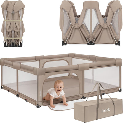 Lionelo Florence Easy Fold XL – floor playpen baby playpen 180×200 cm – extra large playpen – quickly foldable without assembly – play box with side openings with zipper – breathable mesh – compact to store – including carrying bag