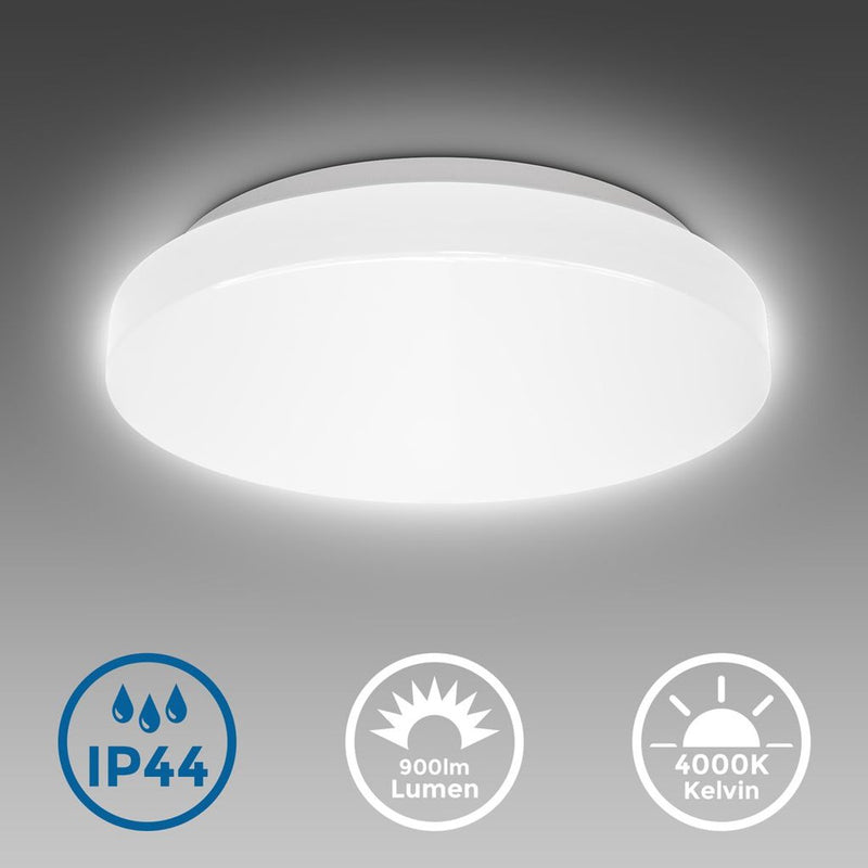 Briloner b.k.licht - iluminación led para baño - plafón blanco - lámpara de baño con 1 punto de luz - ip44 - ø22cm - 4.000k - 900lm - 10w