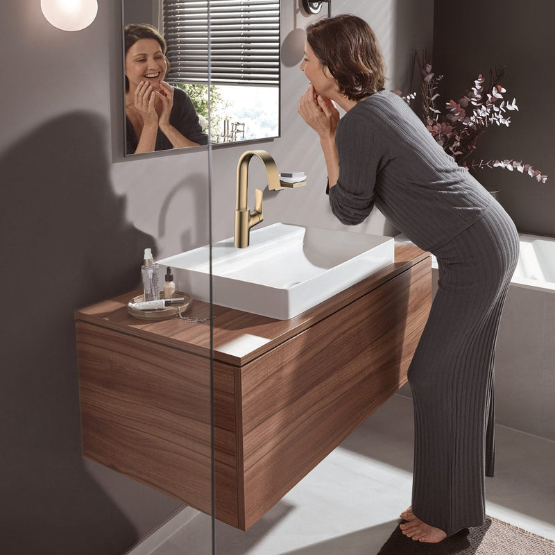 Miscelatore monocomando lavabo Hansgrohe Vivinis 210 con bocca girevole e piletta estraibile bronzo spazzolato