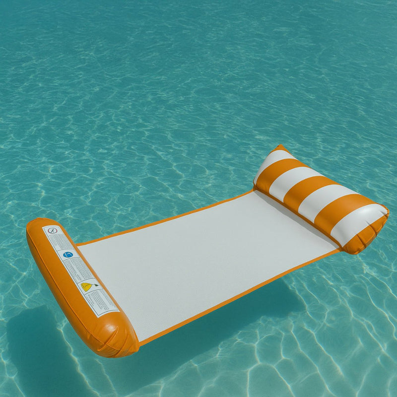 Eddy Toys Colchón de aire para piscina - Colchón de aire para piscina adultos a partir de 14 años - Cama inflable con rodillo para cabeza y pies - hasta 80 kg - para aguas poco profundas - Incluye parche de reparación - Naranja