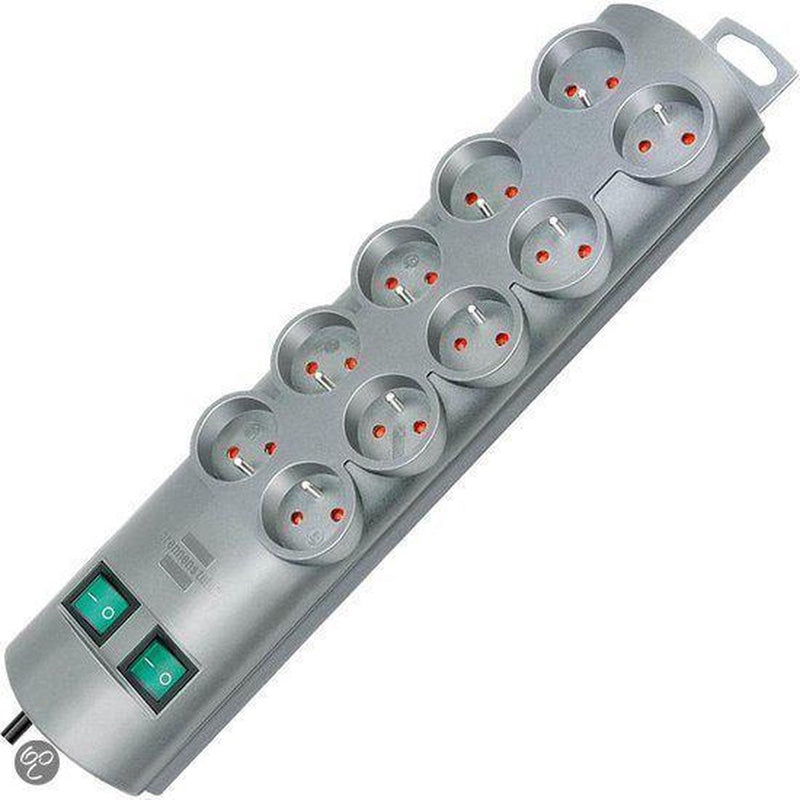 Brennenstuhl primera-line stekkerdoos 10-voudig zilver 2m h05vv-f 3g1,5 de stopcontacten zijn schakelbaar per 5 *fr*