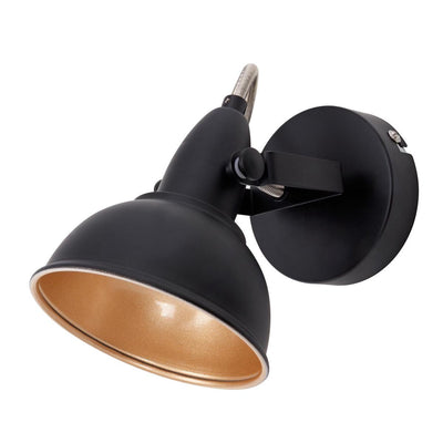 Briloner soft - lámpara de pared - foco de techo - 1 luz - foco giratorio y giratorio versión retro vintage - soporte: e14 máx. 40 vatios - metal - negro-oro - 15,6 x 10 cm