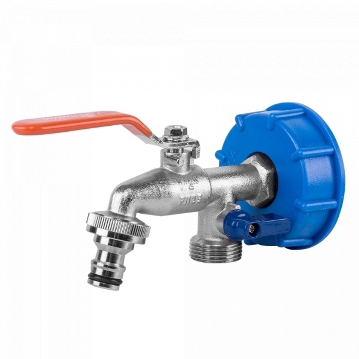 Bradas ibc-adapter s60x6 – dubbele 3 4 kraan + twee 3 4 tapadapters – vernikkelde messing