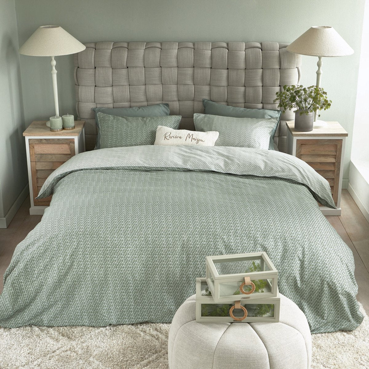 Riviera maison rivièra maison - funda nórdica de bambú - camas individuales - 240x200 220 cm - gris verde