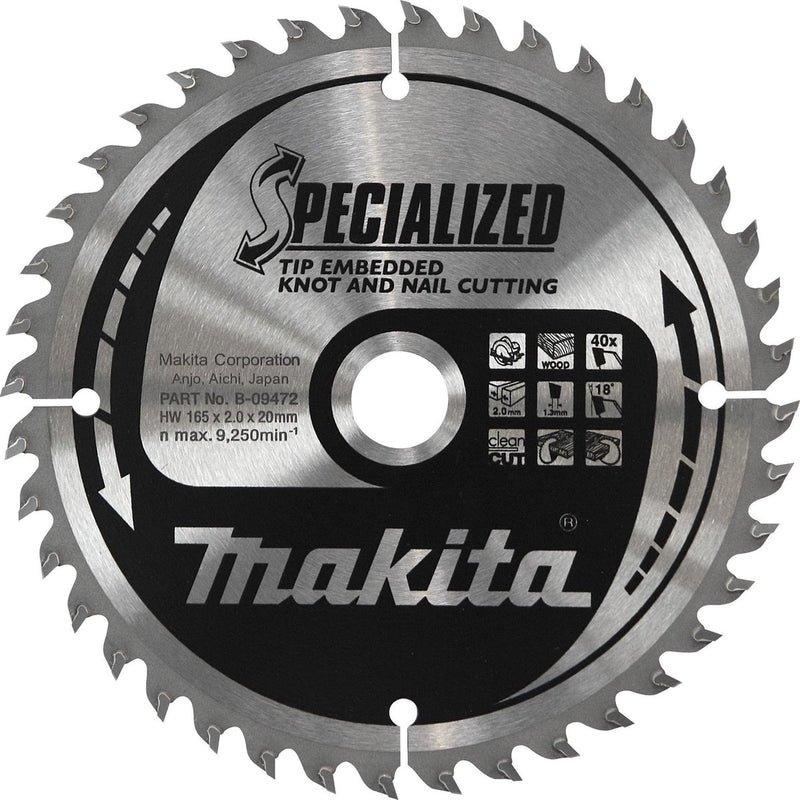 Hoja de sierra circular Makita para madera | especializado: clavo nudo | ø 185mm agujero eje 30mm 40t - b-09494