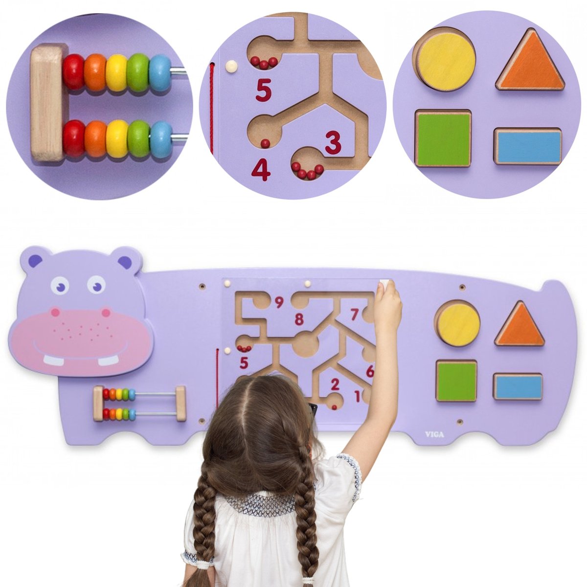 Vigatoys viga giocattoli - ippopotamo - tavolo da gioco da parete - multi