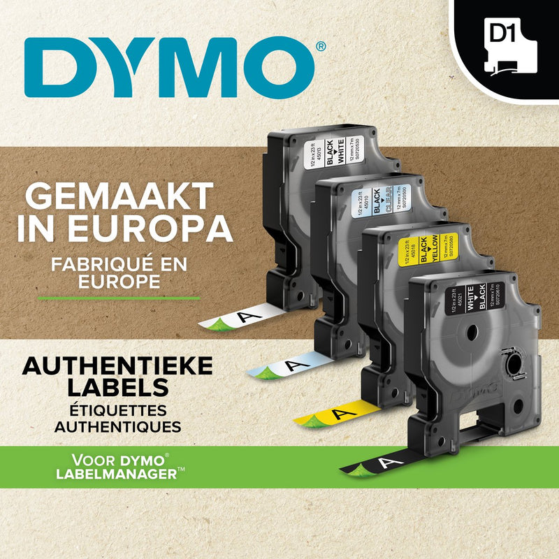 Etichette in poliestere durevole Dymo originali d1 | testo nero su etichetta bianca | 19 mm x 3,5 m | etichette autoadesive per la stampante per etichette Label Manager | prodotto in Europa