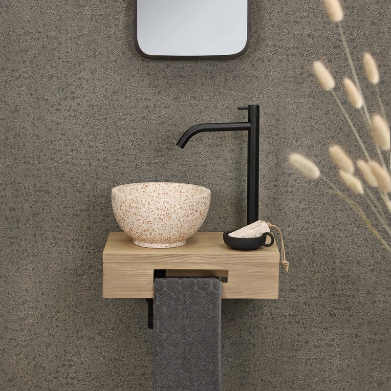 Mensola fontana Differnz 40x25x10cm rettangolare con portasciugamani rovere