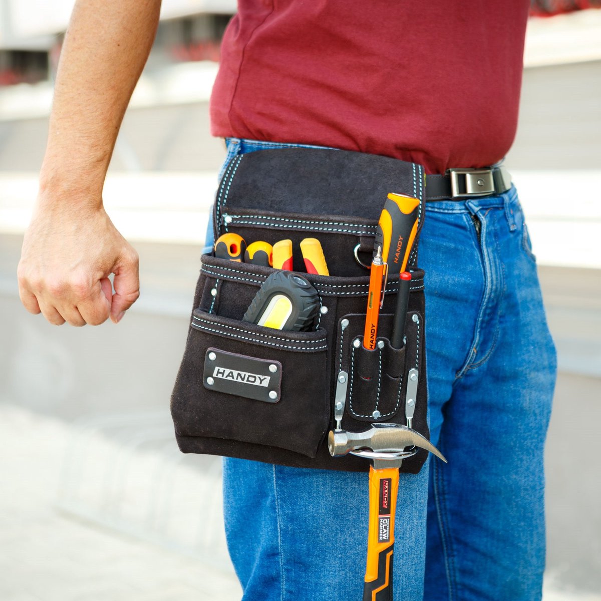 Handy - tool holder hammer holder for a belt - small - black - 6 compartments - nail apron - tool belt tool belt