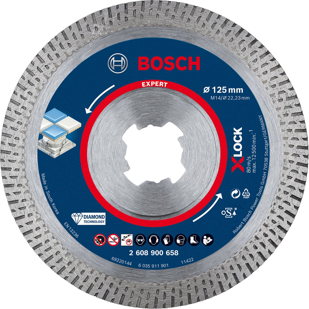 Bosch accesorios expertos disco de corte de diamante hardceramic x-lock 125 x 22,23 x 1,6 x 10 mm - 1 pieza(s) - 2608900658