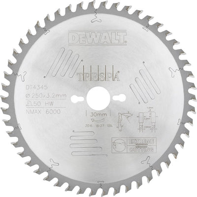 Dewalt circular saw blade for hpl | extreme | ø 250mm axle hole 30mm 50t - dt4345-qz
