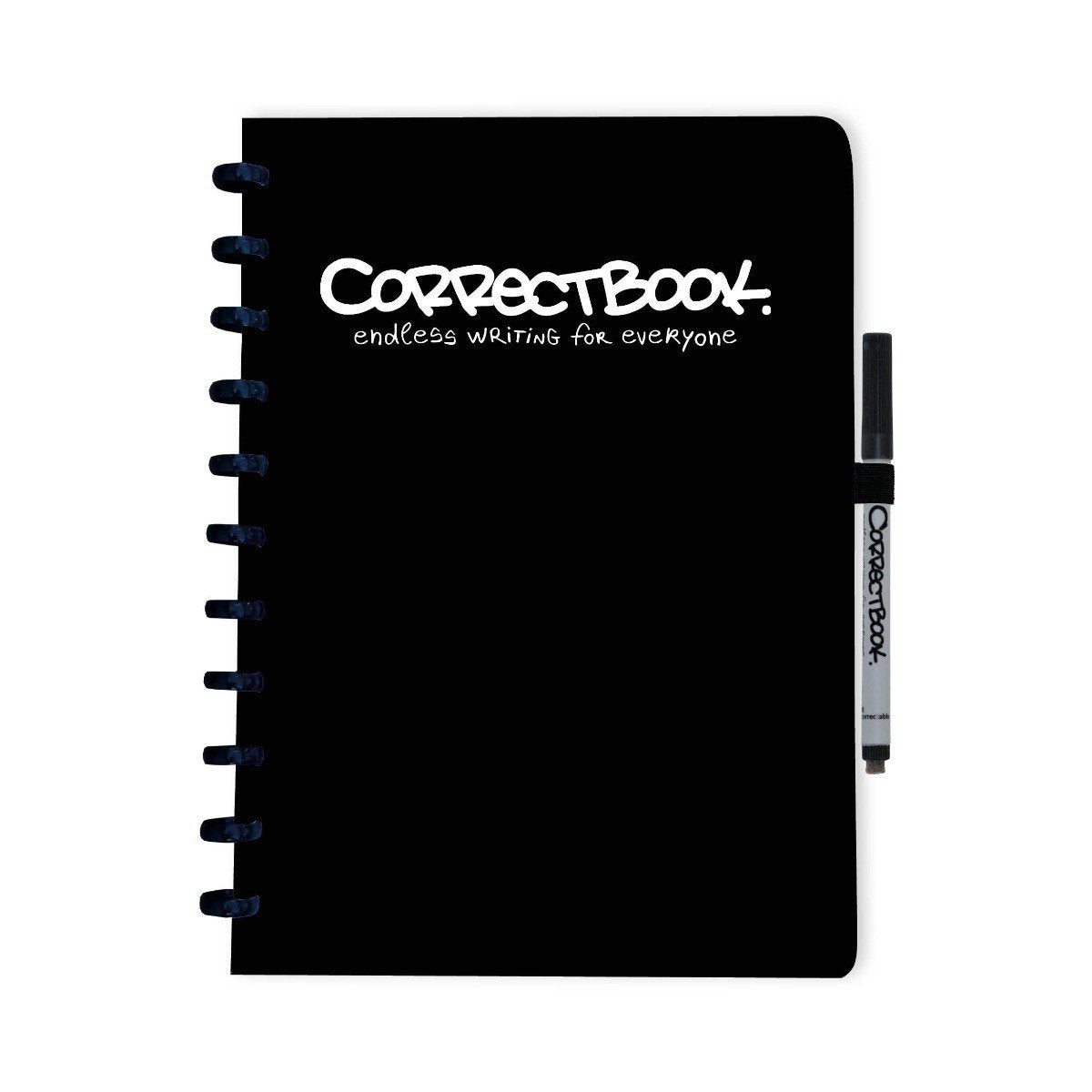 Cuaderno borrable Correctbook A4 – tinta negra negra – en blanco – cuaderno reutilizable – incluye toallita para bolígrafo – se puede complementar con páginas adicionales