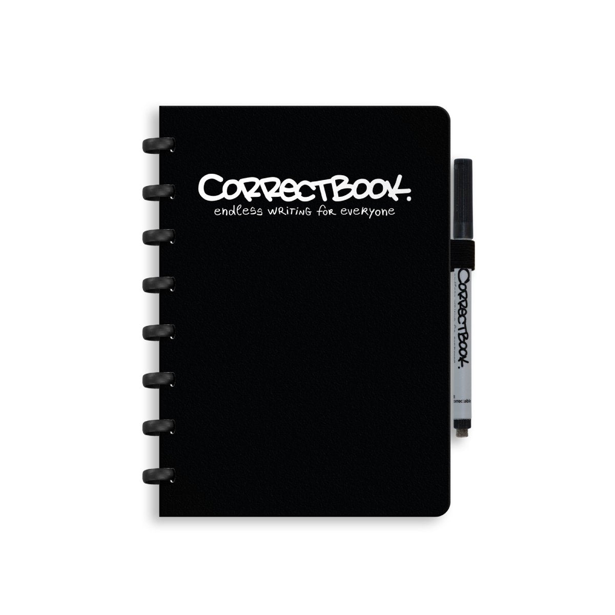 Cuaderno borrable Correctbook a5 - cuaderno reutilizable - tinta negra negra - rayado - incluye toallita para bolígrafo - se puede complementar con páginas adicionales