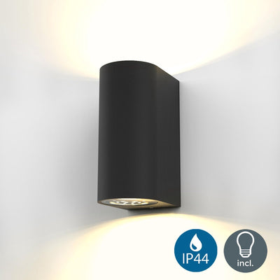 B.k.licht - wall lamp - for indoors and outdoors - up and down light - metal - black - ip44 - incl. gu10 light sources