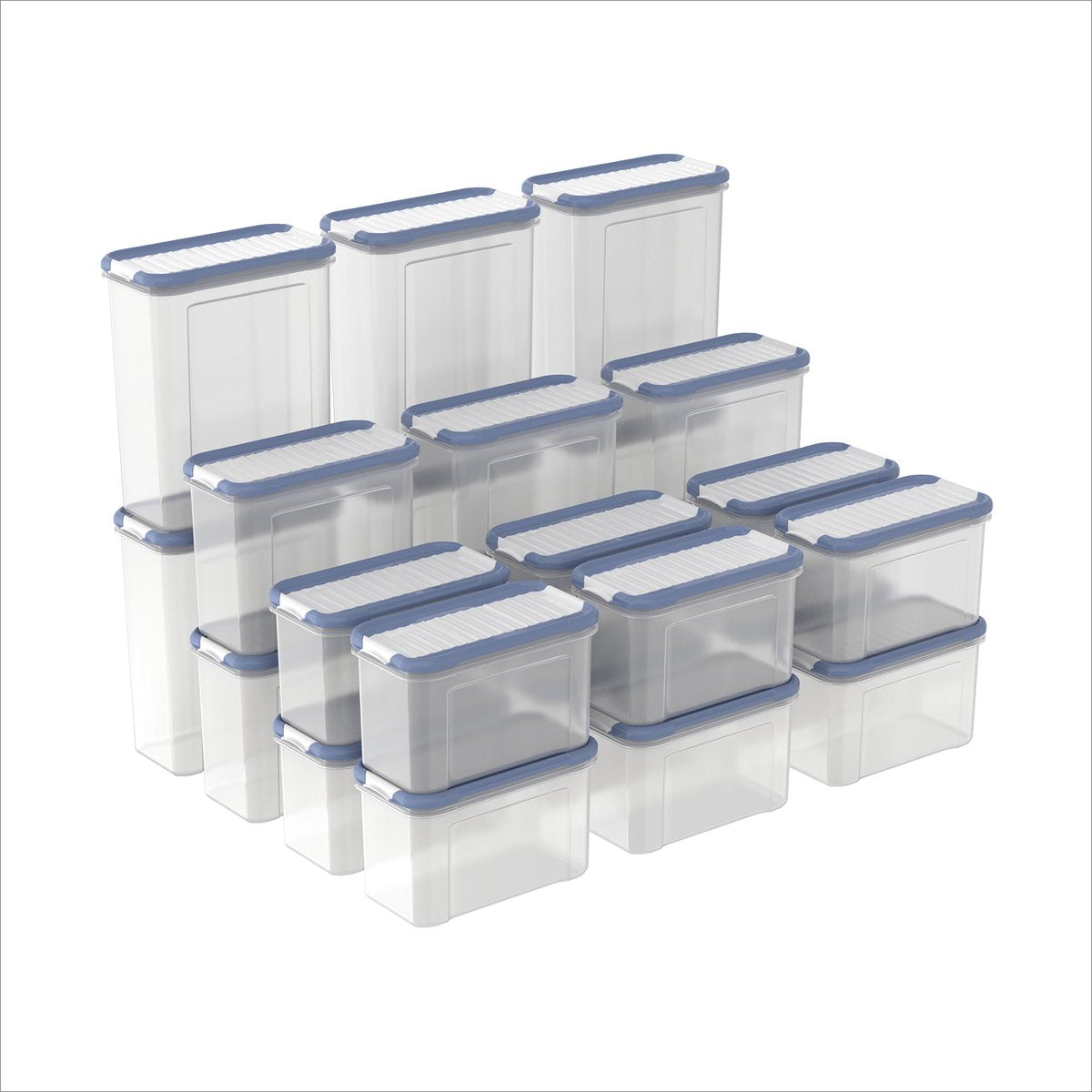 Rotho domino - set voorraadbussen en strooibussen 24-delig - vaatwasser bestendig - blauw