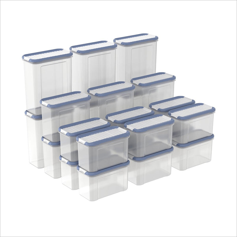 Rotho domino - set voorraadbussen en strooibussen 24-delig - vaatwasser bestendig - blauw