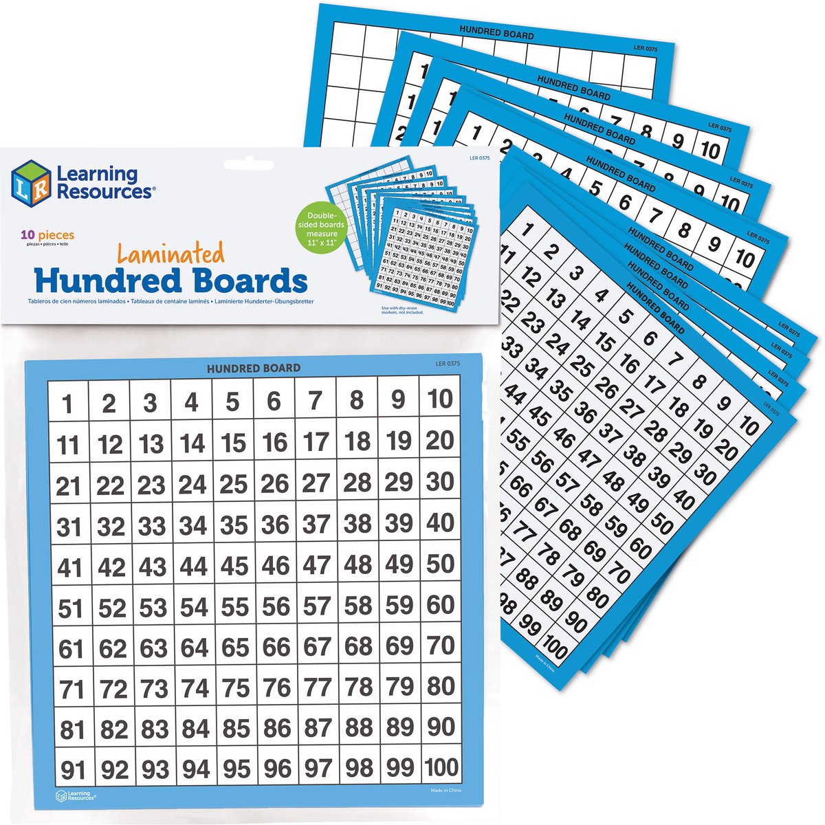Recursos de aprendizaje juguetes educativos: cien tablones laminados, juego de 10. - 3+