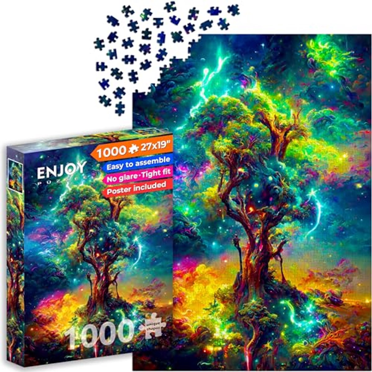 Disfruta del rompecabezas de la vida cósmica de 1000 piezas coloridas.
