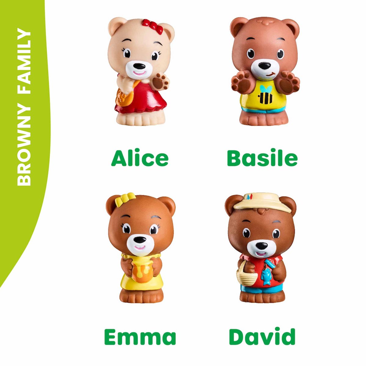 Klorofil the family browny play set - play figures set - family figures - children's toys - David, Emma, Basile and Alice - from 18 months - 4-piece