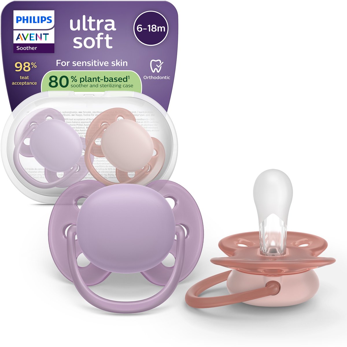 Philips avent ultra soft – ciuccio in silicone super soft (6-18 mesi) – per pelli sensibili – 2 pezzi – scf091 43